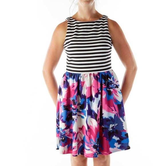 London Times Dresses & Skirts - London Times Multicolor Striped Floral Cocktail Dress